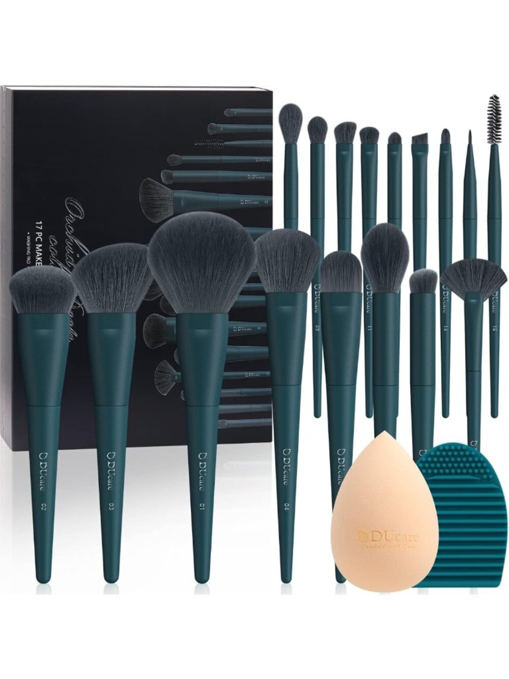 19pcs Makeup Brush Set with Cleaning Mat & Makeup Sponge - Essential Beauty